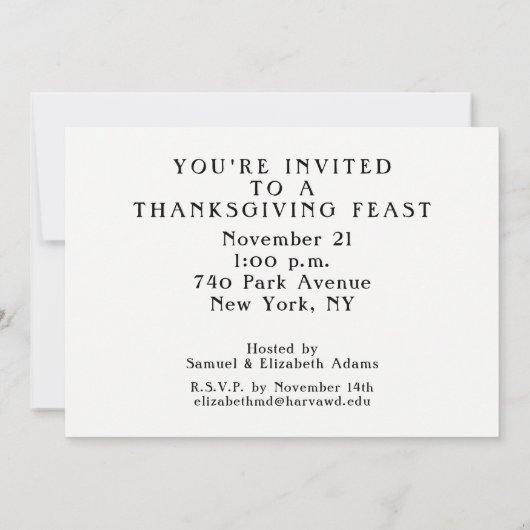 感謝祭招待状 招待状 (裏面)