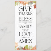 感謝祭祈りの言葉カード紅葉テーブルデコール プログラム (正面)