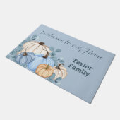 感謝祭秋ウォーターカラーブルーパンプキンパッチ ドアマット (アングル)