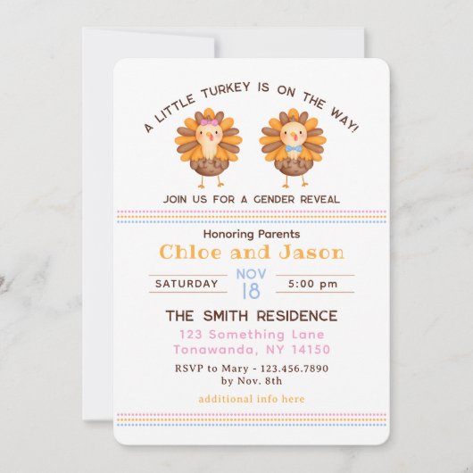 感謝祭秋ジェンダーがトルコ招待状を明かす 招待状 (正面)