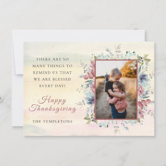感謝祭秋フローラフォトフラットホリデーカード シーズンカード (正面)