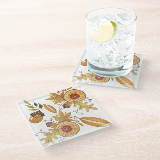 感謝祭秋ムードウォーター色 ガラスコースター (アングル)