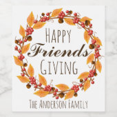 感謝祭秋秋リース&ファミリー名 ワインラベル (シングルラベル)