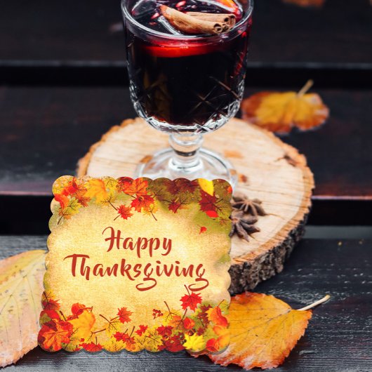 感謝祭紅葉の旧紙背景 ペーパーコースター