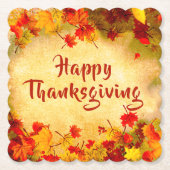 感謝祭紅葉の旧紙背景 ペーパーコースター (正面)