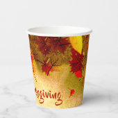 感謝祭紅葉の旧紙背景 紙コップ (裏面)