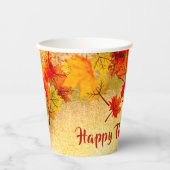 感謝祭紅葉の旧紙背景 紙コップ (正面)