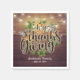 感謝祭紅葉カボチャのストリングライト スタンダードカクテルナプキン