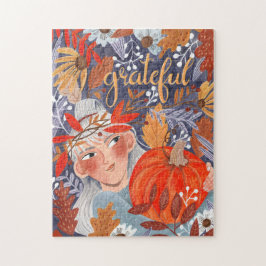 感謝祭紅葉感謝の女の子 ジグソーパズル