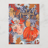感謝祭紅葉感謝の女の子 ポストカード (正面)