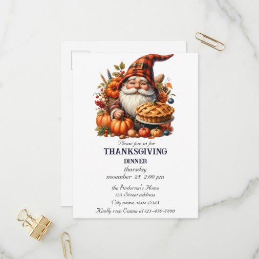 感謝祭素朴かぼちゃの水彩秋 インビテーションポストカード (正面/裏面インサイチュ)