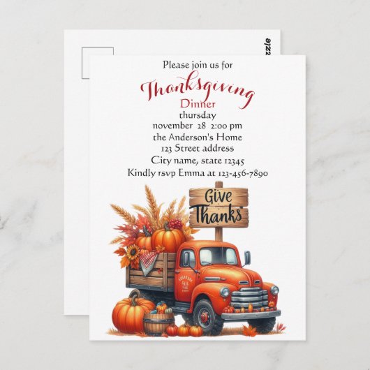 感謝祭素朴かぼちゃの水彩秋 ポストカード (正面/裏面)