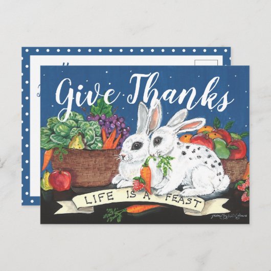 感謝祭素朴ウサギ祭りかわいい感謝してい シーズンポストカード (正面/裏面)