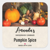 感謝祭素朴テーブルかぼちゃろうそくビジネス スクエアシール (正面)