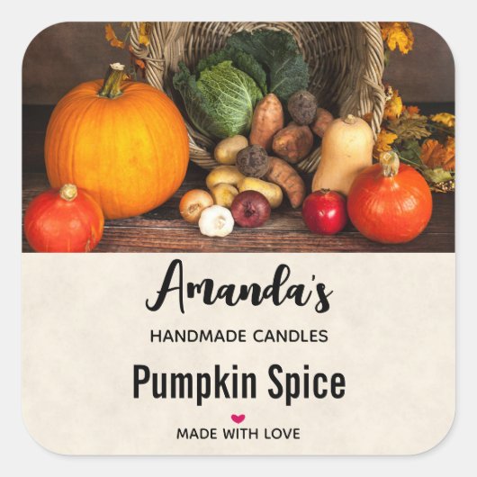 感謝祭素朴テーブルかぼちゃろうそくビジネス スクエアシール (正面)