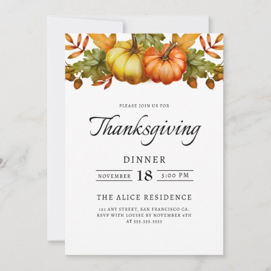 感謝祭素朴ディナーパンプキン 招待状 (正面)