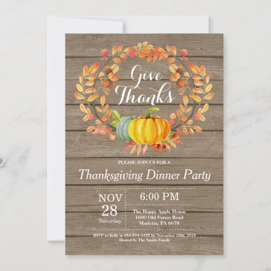 感謝祭素朴ディナーパーティー秋秋 招待状 (正面)