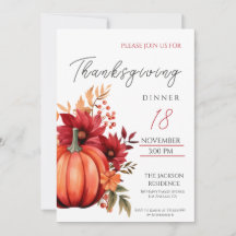 感謝祭素朴ディナーレッドパンプキン招待状