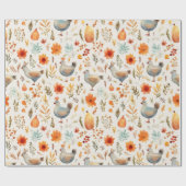 感謝祭素朴トルコとカボチャの水色 ラッピングペーパー (フラット)