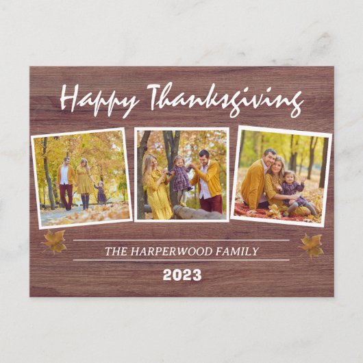 感謝祭素朴モダン家族の写真コラージュ シーズンポストカード (正面)