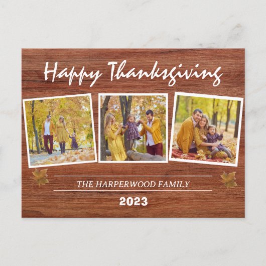 感謝祭素朴モダン家族の写真コラージュ シーズンポストカード (正面)
