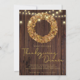 感謝祭素朴リースストリングライトウッド 招待状