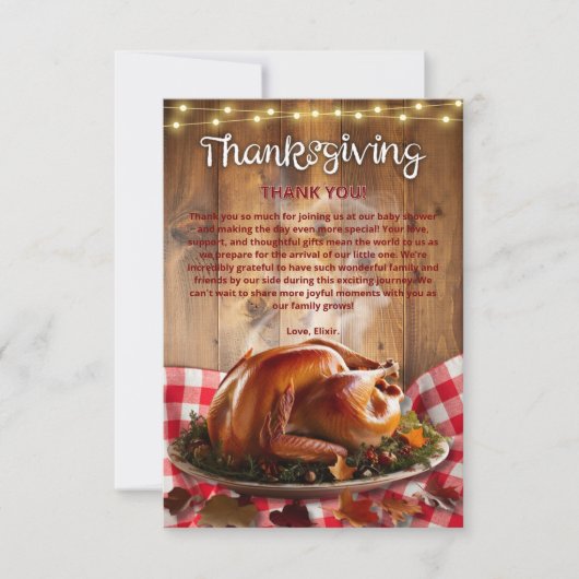 感謝祭素朴ローストトルコ赤ちゃんシャワー サンキューカード (正面)