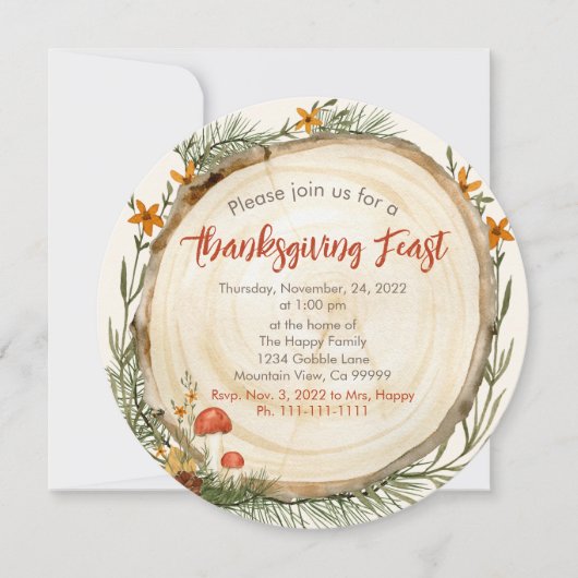 感謝祭素朴彫り木材招待状 招待状 (正面)