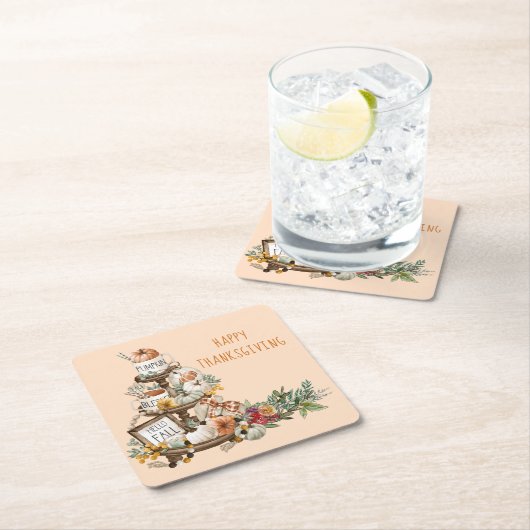 感謝祭素朴水の色かぼちゃの秋 スクエアペーパーコースター (インサイチュ)