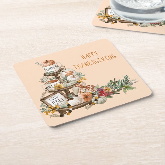 感謝祭素朴水の色かぼちゃの秋 スクエアペーパーコースター (アングル)