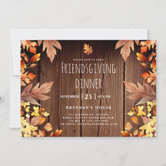 感謝祭素朴秋の友情によるディナー 招待状 (正面)