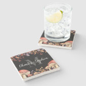 感謝祭素朴秋新婚夫婦モノグラム ストーンコースター (横)