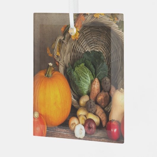 感謝祭素朴表の豊作 ガラスオーナメント (正面左)