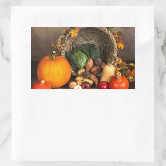 感謝祭素朴表の豊作 長方形シール (バッグ)