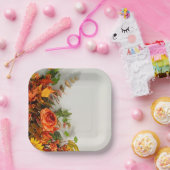 感謝祭花模様スクエア紙プレート ペーパープレート (パーティー)