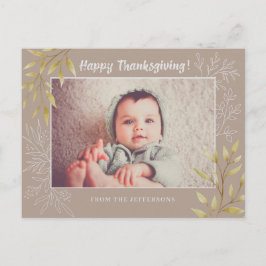 感謝祭葉のラインアートBeige Photo シーズンポストカード
