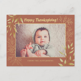 感謝祭葉金ゴールド水彩ラインアートフォト ポストカード