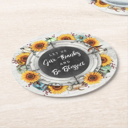 感謝祭賛美秋ひまわりファミリーディナー ラウンドペーパーコースター (アングル)