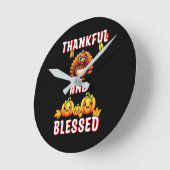 感謝祭賛美23米国メープル11月の感謝祭 ラウンド壁時計 (傾斜)