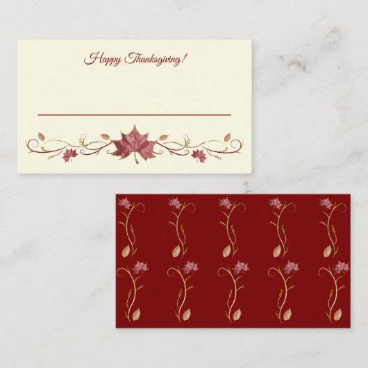 感謝祭赤いカエデ葉のと渦巻き プレイスカード (正面/裏面)
