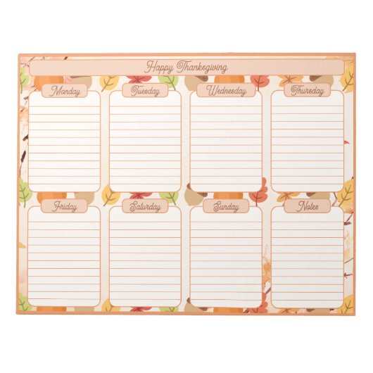 感謝祭遠くに催涙ウィークリープランナー ノートパッド (正面)