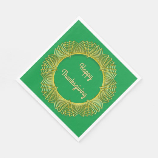 感謝祭金ゴールドレース幾何学円オン緑 スタンダードランチョンナプキン (角)