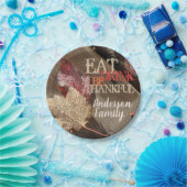 感謝祭食べのドリンクが感謝的な写真に素朴なる ペーパープレート (パーティー)