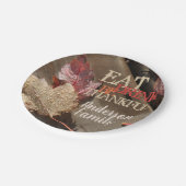 感謝祭食べのドリンクが感謝的な写真に素朴なる ペーパープレート (アングル)