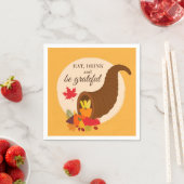 感謝祭食べのドリンクと感謝のコルヌコピア スタンダードカクテルナプキン (インサイチュ)