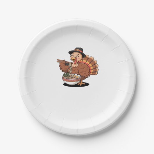 感謝祭食べ七面鳥ラーメン特大Tシャツ ペーパープレート (正面)