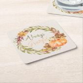 感謝祭 – 「いつも感謝」 – 水彩画 スクエアペーパーコースター (アングル)