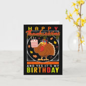 感謝祭 はい、誕生日です。アメリカの秋の代表的な料理、七面鳥 カード (黄色い花)