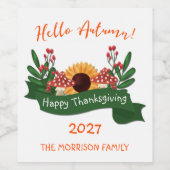 感謝祭、ひまわり、キノコ ワインラベル (シングルラベル)