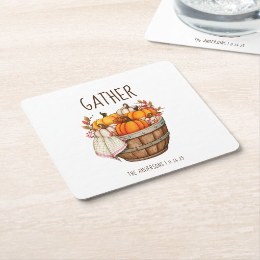 感謝祭 スクエアペーパーコースター (アングル)
